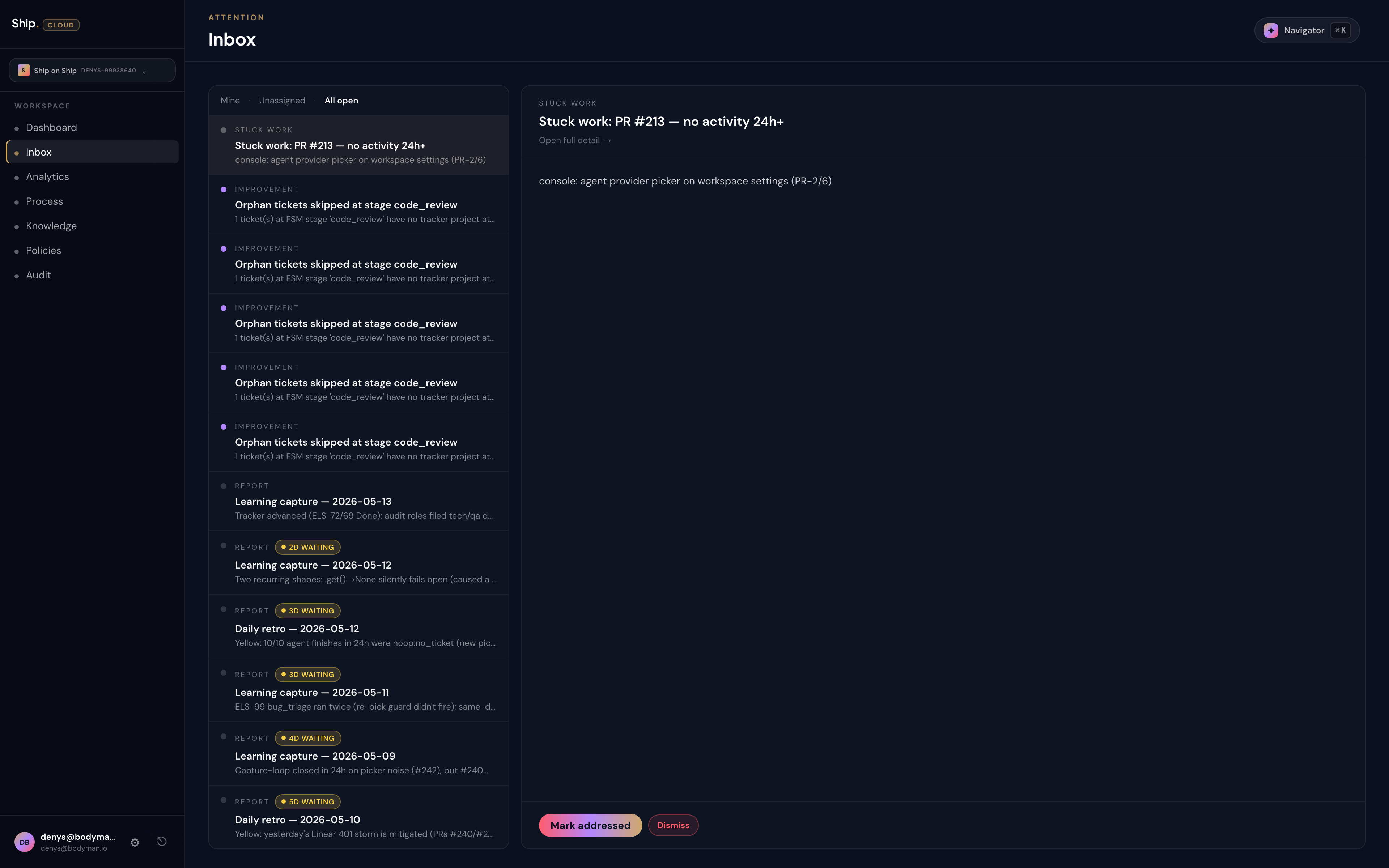 The /approve page — a single inbox item awaiting an explicit web confirmation, the console's only remaining inbox screen.